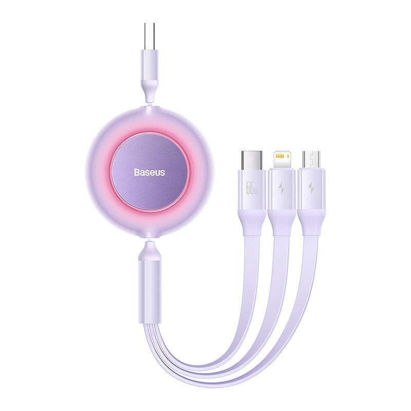 Baseus Bright Mirror 3, USB 3-in-1 cable for micro USB / USB-C / Lightning 66W / 2A 1.1m (Purple) - Image 2