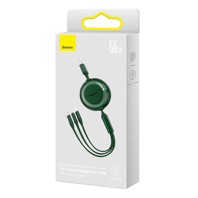 Baseus Bright Mirror 3, USB 3-in-1 cable for micro USB / USB-C / Lightning 66W / 2A 1.1m (Green) - Image 5