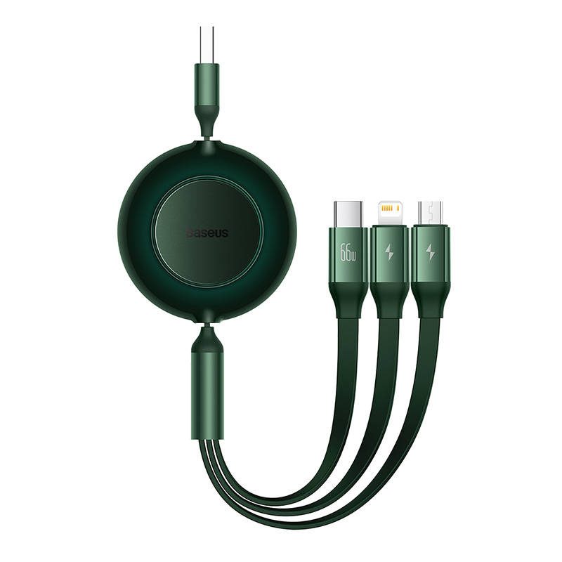 Baseus Bright Mirror 3, USB 3-in-1 cable for micro USB / USB-C / Lightning 66W / 2A 1.1m (Green) - Image 2