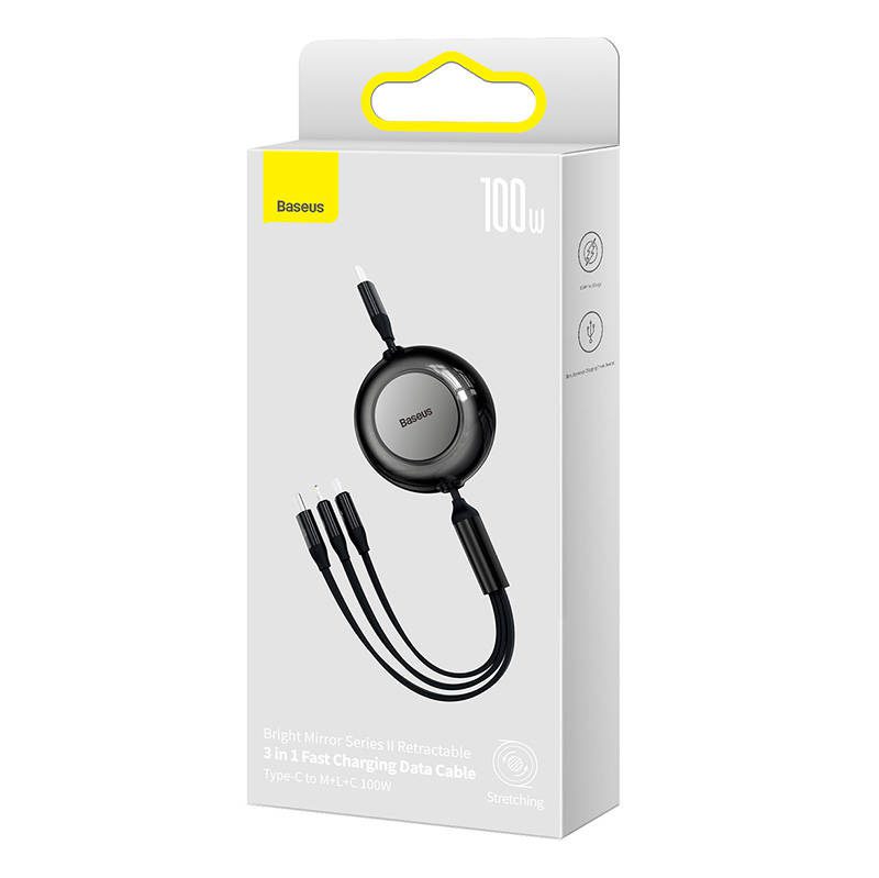 Baseus Bright Mirror 4, USB-C 3-in-1 cable for micro USB / USB-C / Lightning 100W / 3.5A 1.1m (Black) - Image 5