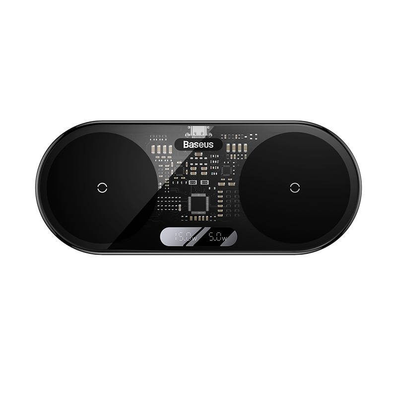 Dual Qi wireless charger Baseus Digital LED Display, 20W - Image 2