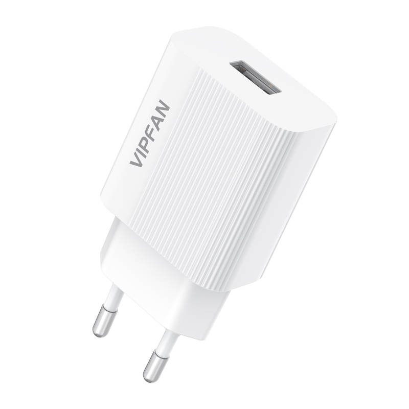 Network charger VFAN E01, 1x USB, 2.4A + USB-C cable (white) - Image 2