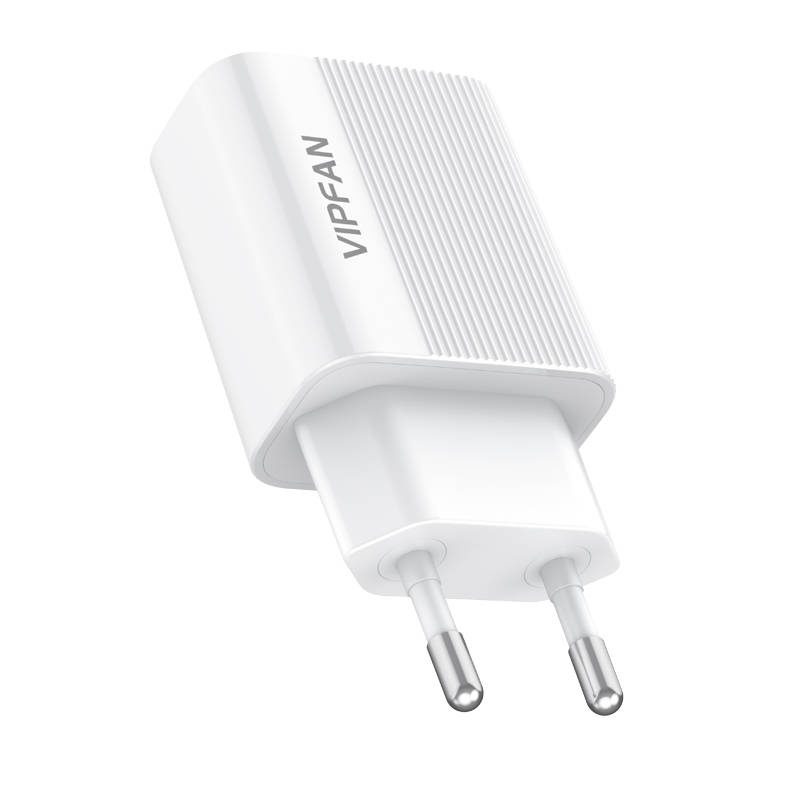 Network charger VFAN E01, 1x USB, 2.4A + USB-C cable (white) - Image 3