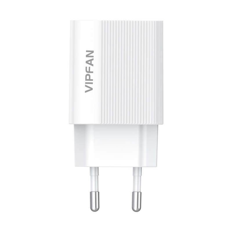 Network charger VFAN E01, 1x USB, 2.4A + USB-C cable (white) - Image 4
