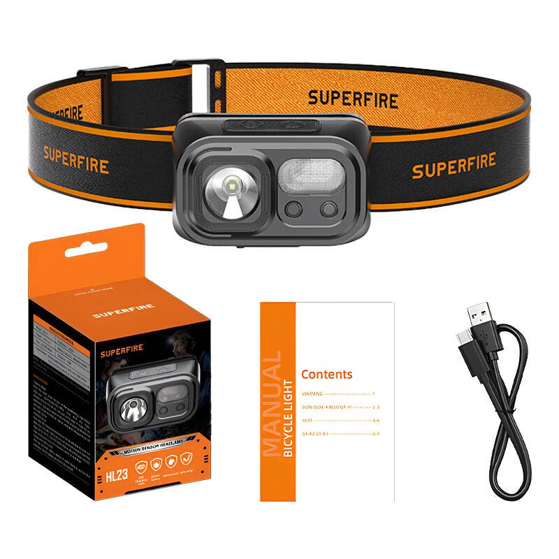 Superfire HL23 headlamp flashlight, 220 lm, USB-C, powerbank - Image 2
