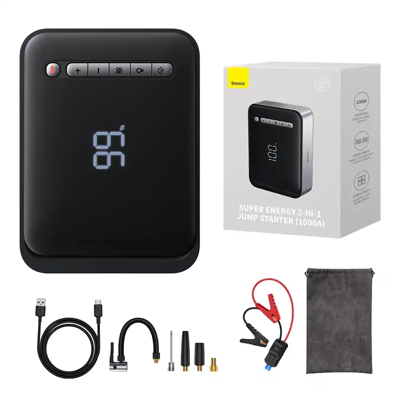 Powerbank / Starter + Compressor 2in1 Baseus Super Energy Car Jump Starter, 8000mAh, 1000A USB (black)