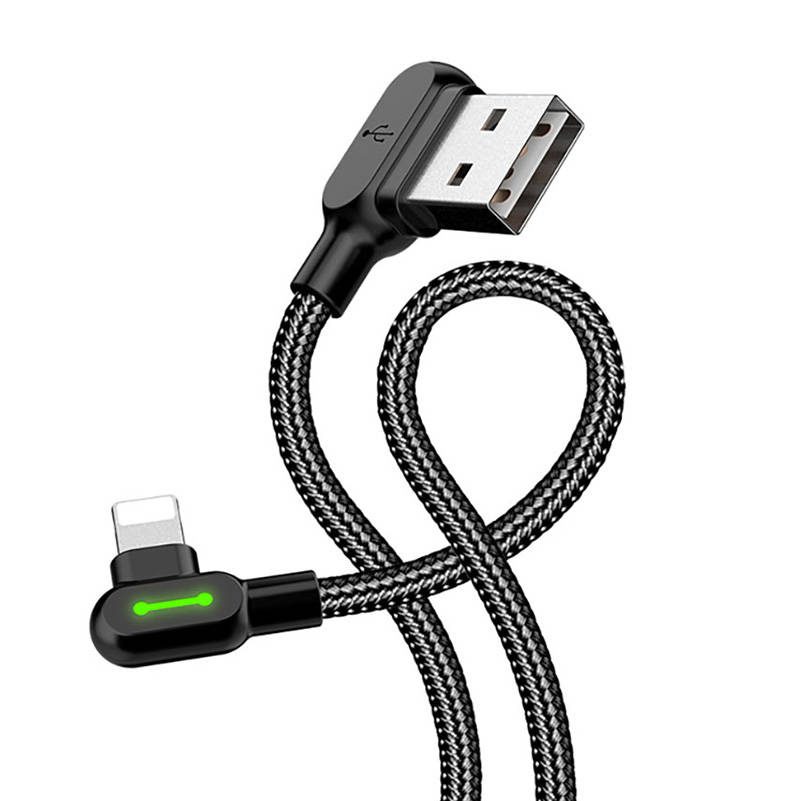 Angle USB Lightning Cable Mcdodo CA-4671 LED, 1.2m (Black) - Image 2