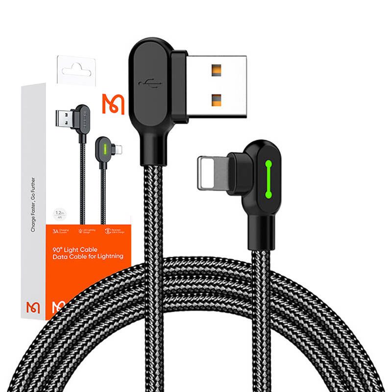Angle USB Lightning Cable Mcdodo CA-4671 LED, 1.2m (Black) - Image 3