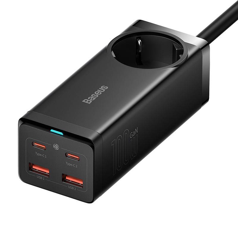Baseus GaN3 Pro wall charger / powerstrip 2xUSB + 2xUSB-C + AC, 100W (black) - Image 3