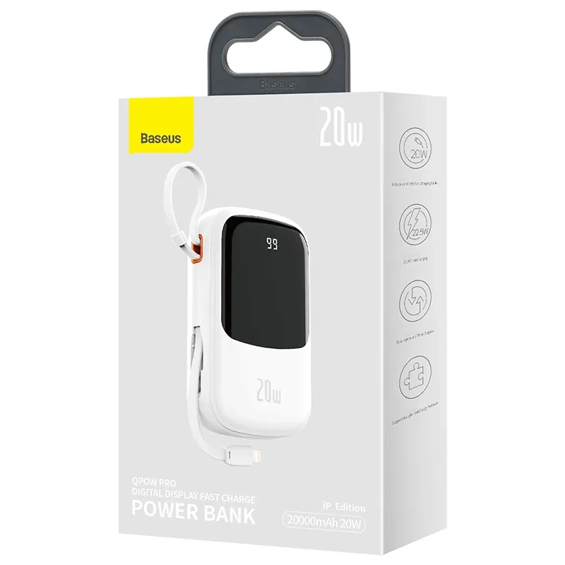 Powerbank Baseus Qpow PRO with Lightning cable, USB-C port and USB 20000mAh, 20W (White) - Image 6