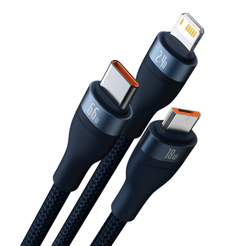 3in1 USB cable Baseus USB 3in1 Baseus Flash Series, USB-C + Micro + Lightning 66W, 1.2m (blue) - Image 3