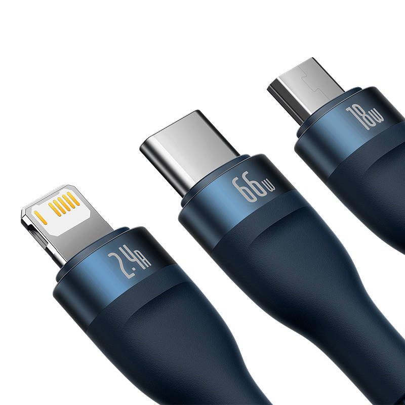 3in1 USB cable Baseus USB 3in1 Baseus Flash Series, USB-C + Micro + Lightning 66W, 1.2m (blue) - Image 4