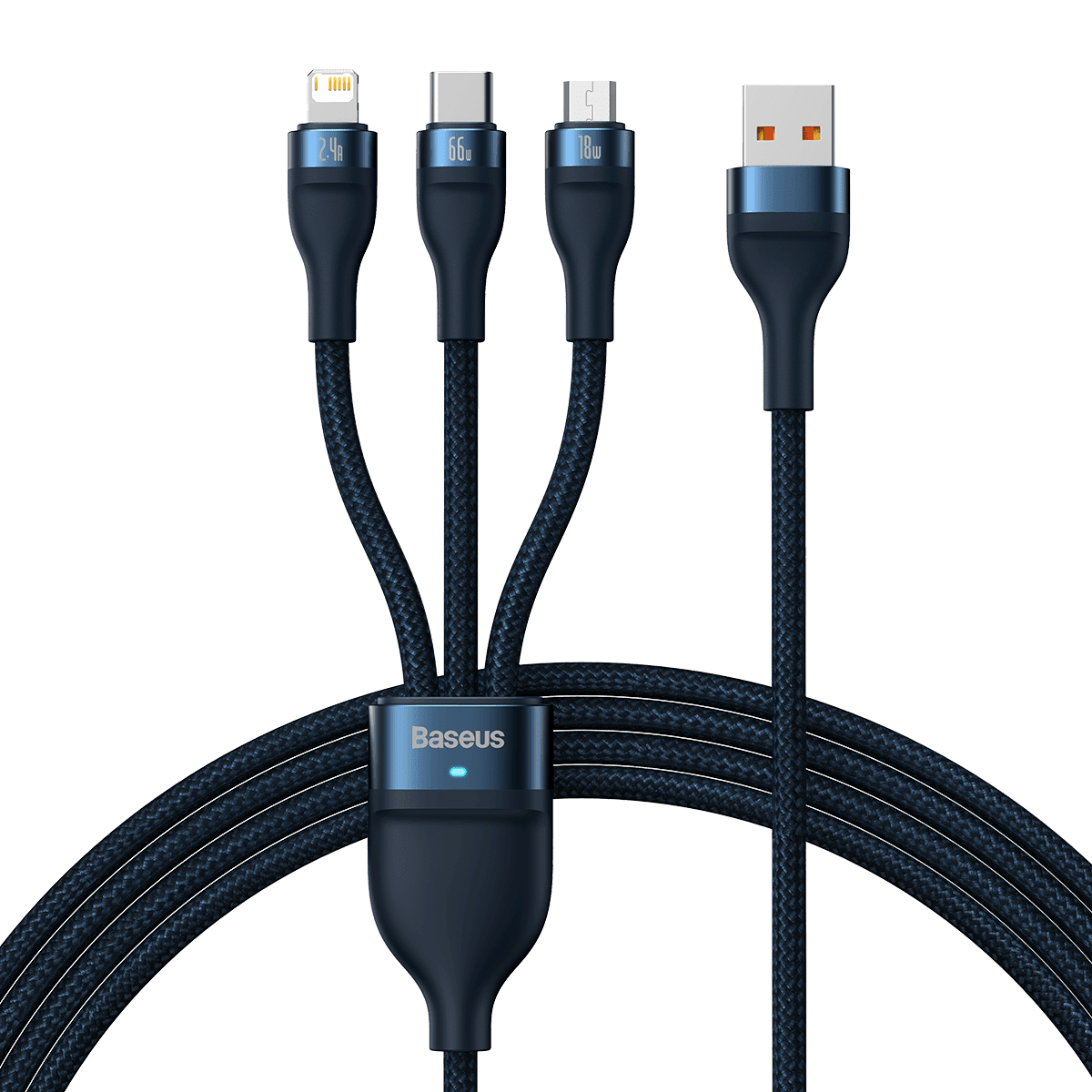 3in1 USB cable Baseus USB 3in1 Baseus Flash Series, USB-C + Micro + Lightning 66W, 1.2m (blue) - Image 2