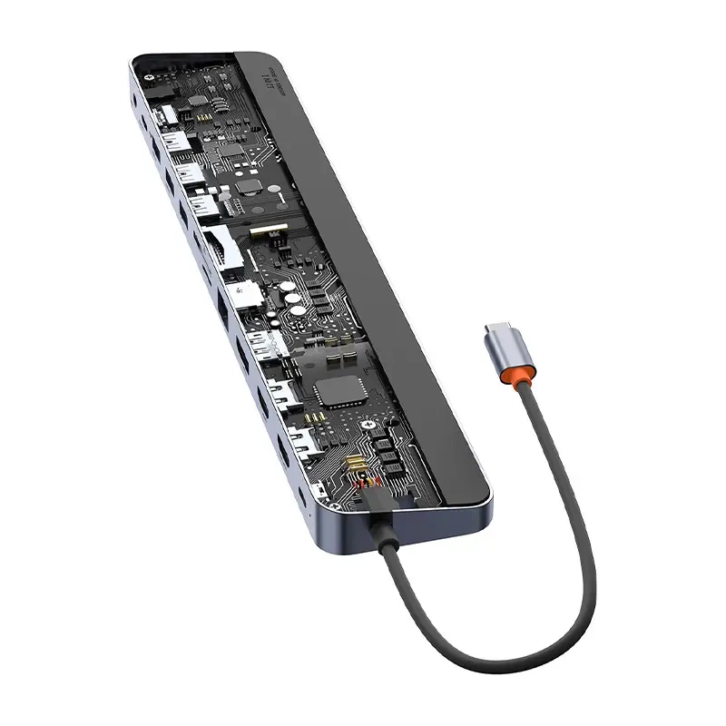 Hub 12w1 Baseus EliteJoy Gen2 series USB-C do 2xHDMI+ 3xUSB 3.0+ PD+ DP+ SD/TF+ RJ45+Type-C+ 3.5mm (dark grey) - Image 5