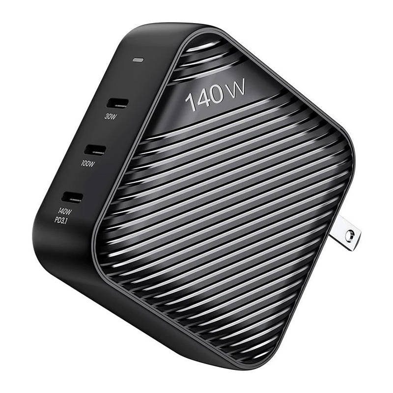 Wall charger INVZI GanHub 3x USB-C, 140W, EU/UK/AU/US (black) - Image 2