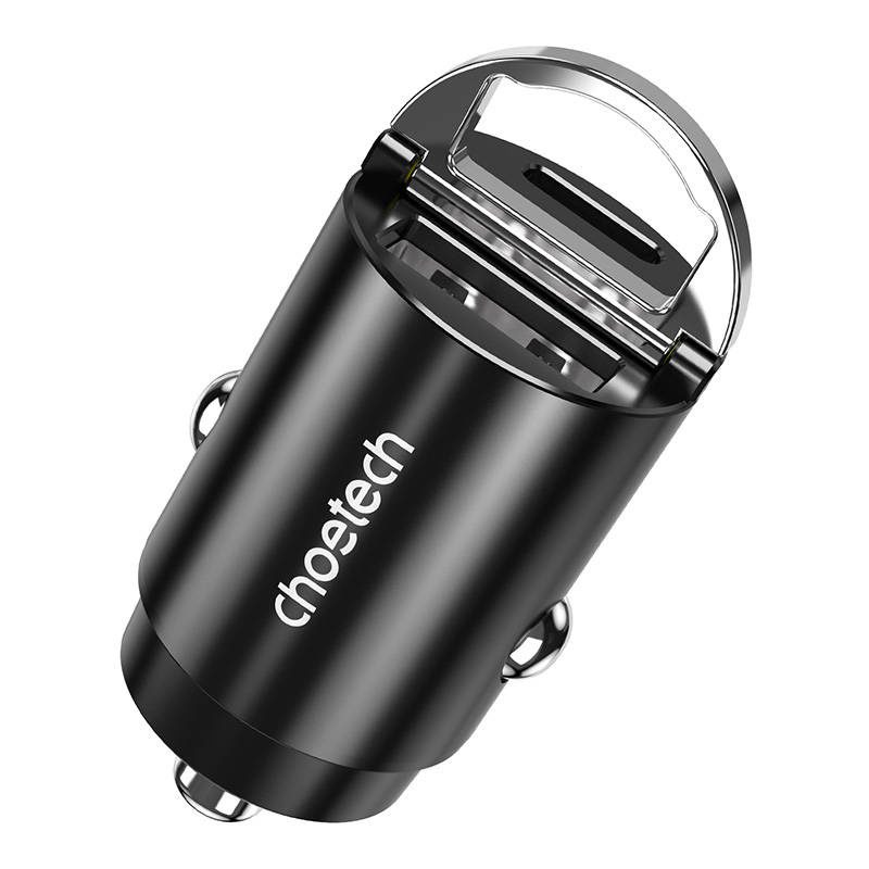 Car Charger Choetech TC0006 1x USB-A, 1x USB-C 30W PD 3.0 (black) - Image 5