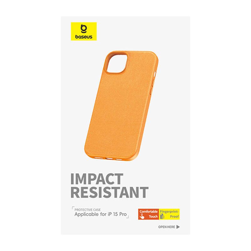 Phone Case for iPhone 15 ProMax Baseus Fauxther Series (Orange) - Image 3