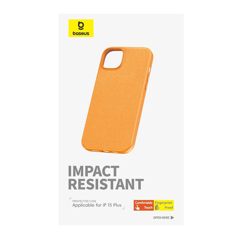 Phone Case for iPhone 15 Plus Baseus Fauxther Series (Orange) - Image 3