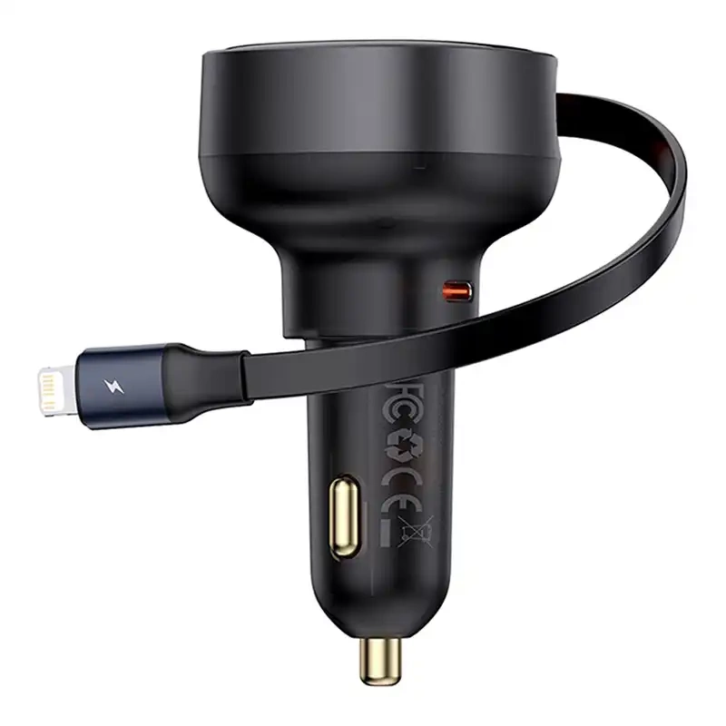 Car Charger Baseus Enjoyment Pro with lightning cable + USB-C , 55W (black) - Image 2