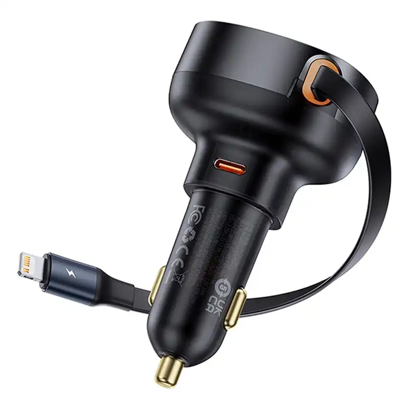 Car Charger Baseus Enjoyment Pro with lightning cable + USB-C , 55W (black) - Image 3