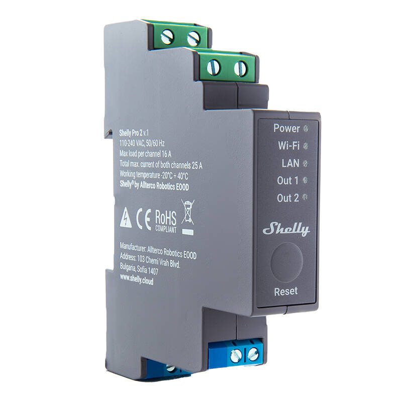 Shelly Pro 2 DIN Rail 2-channel Relay, WiFi/LAN - Image 2