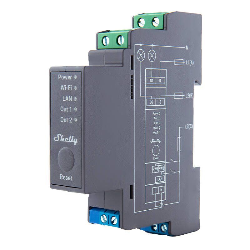 Shelly Pro 2 DIN Rail 2-channel Relay, WiFi/LAN - Image 3
