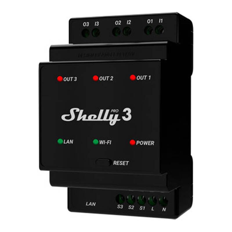 Shelly Pro 3 DIN Rail 3-channel Relay, WiFi/LAN