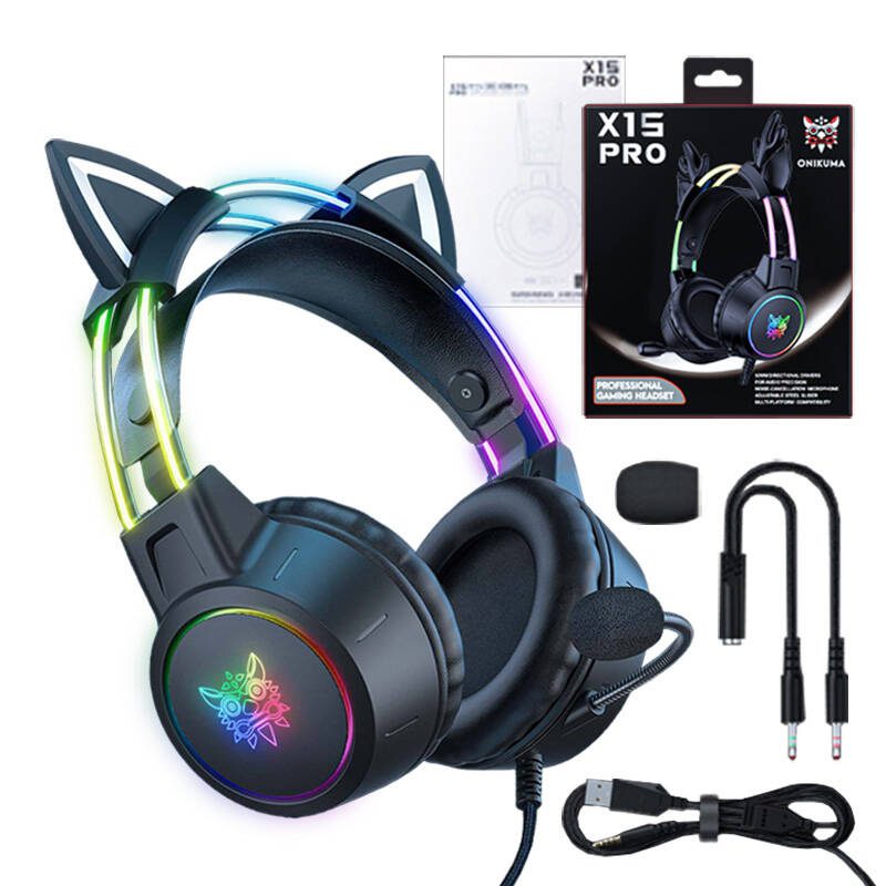 ONIKUMA X15 PRO Gaming headset Cat (Black) - Image 2