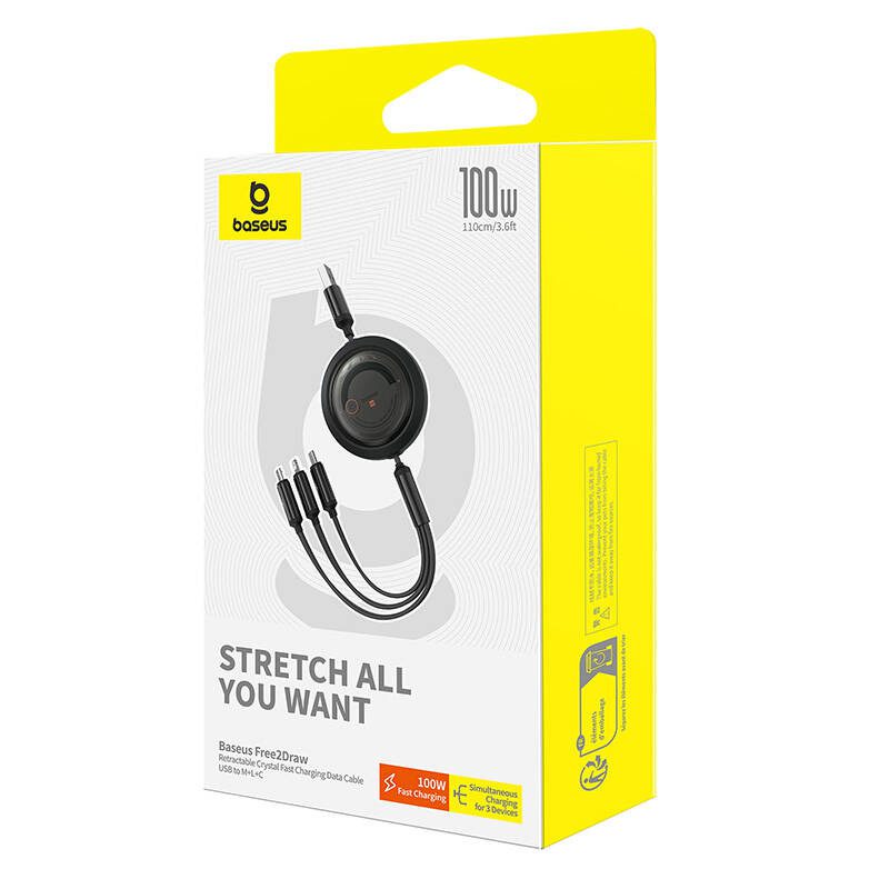 3-in-1 Baseus Free2Draw USB to M+L+C 100W cable, 1.1 m (black) - Image 6
