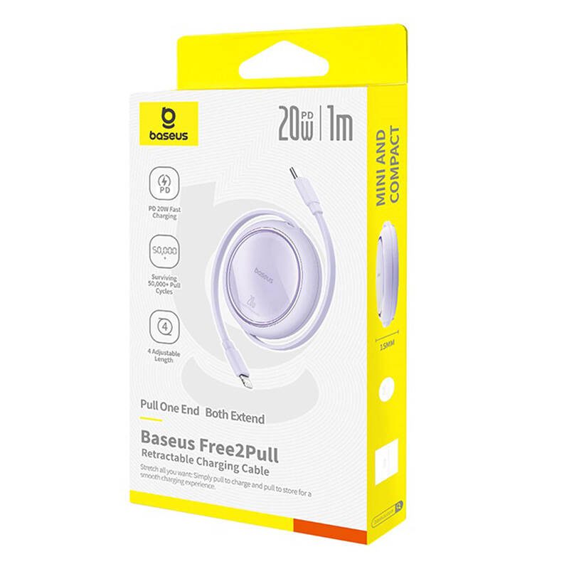 USB Cable Baseus Free2Pull USB-C to iP 20W 1m (purple) - Image 6