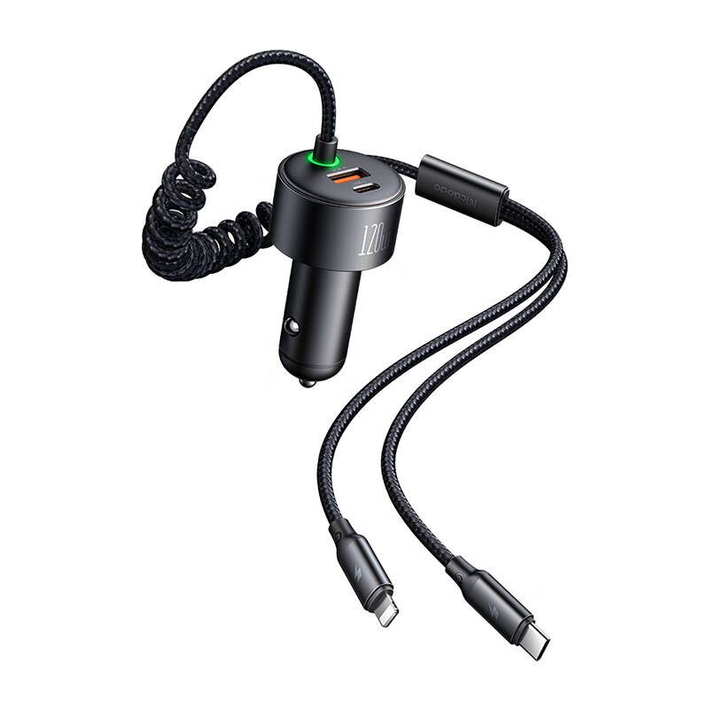 Mcdodo CC-0370 car charger, USB-C, Lightning, 120W, retractable cables - Image 3