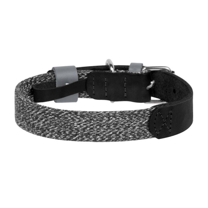 Dog collar made of natural leather and recycled material with QR code Waudog size S, width 15 mm, black - Image 3