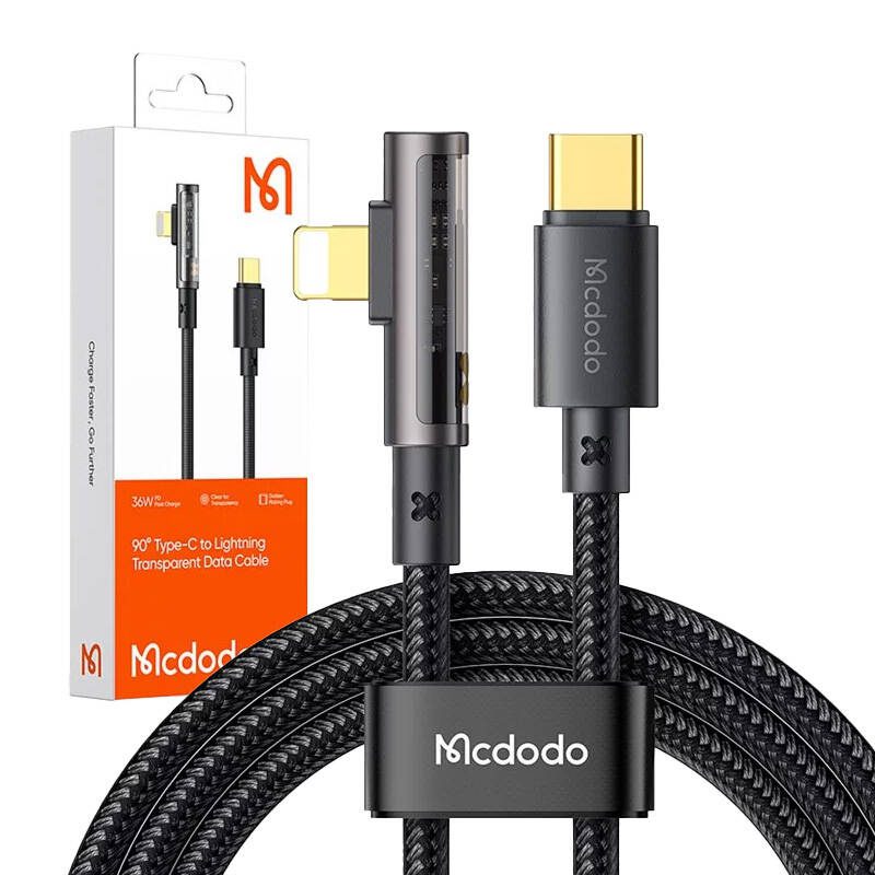 McDodo CA-3390 36W 1.2m USB-C to Lightning angle cable (black) - Image 2