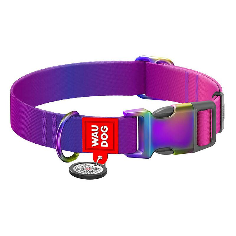 Nylon dog collar with QR code WAUDOG 15 mm wide, 25-35 cm long purple - Image 2