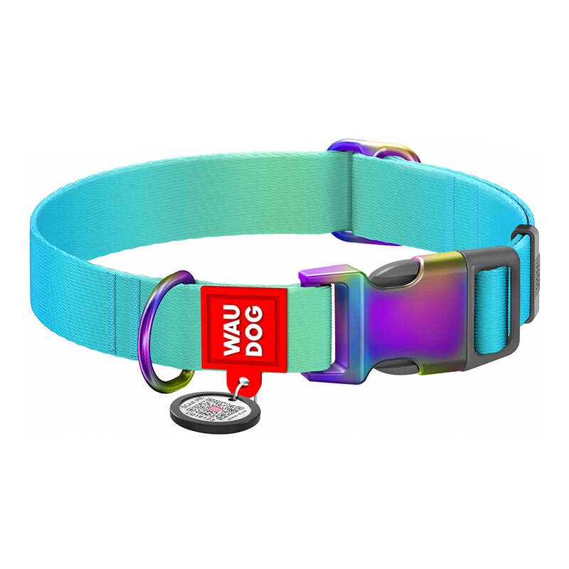 Nylon dog collar with QR code WAUDOG 15 mm wide, 25-35 cm long blue - Image 2