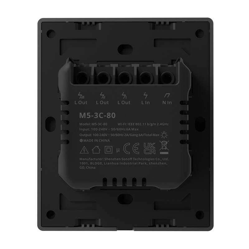 Smart WiFi wall switch SONOFF M5-3C-80 (3-channel, for frame, graphite) - Image 6