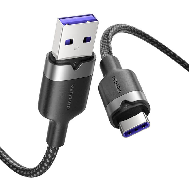 USB 2.0 A to USB-C 6A Vention CTOBF 1M cable (black) - Image 2