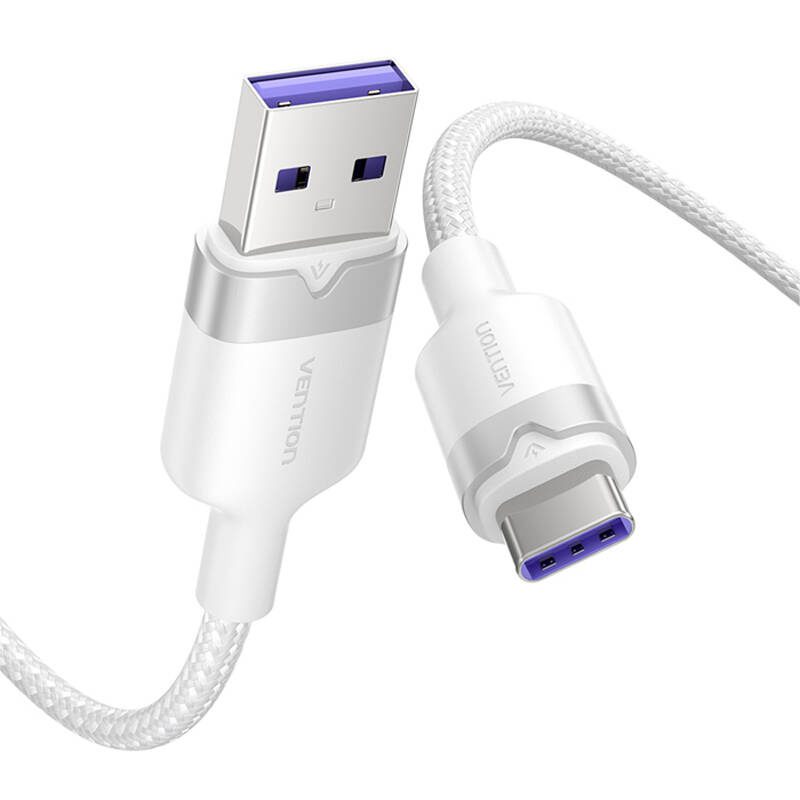 USB 2.0 A to USB-C 6A Vention CTOWH 2M cable (white) - Image 2