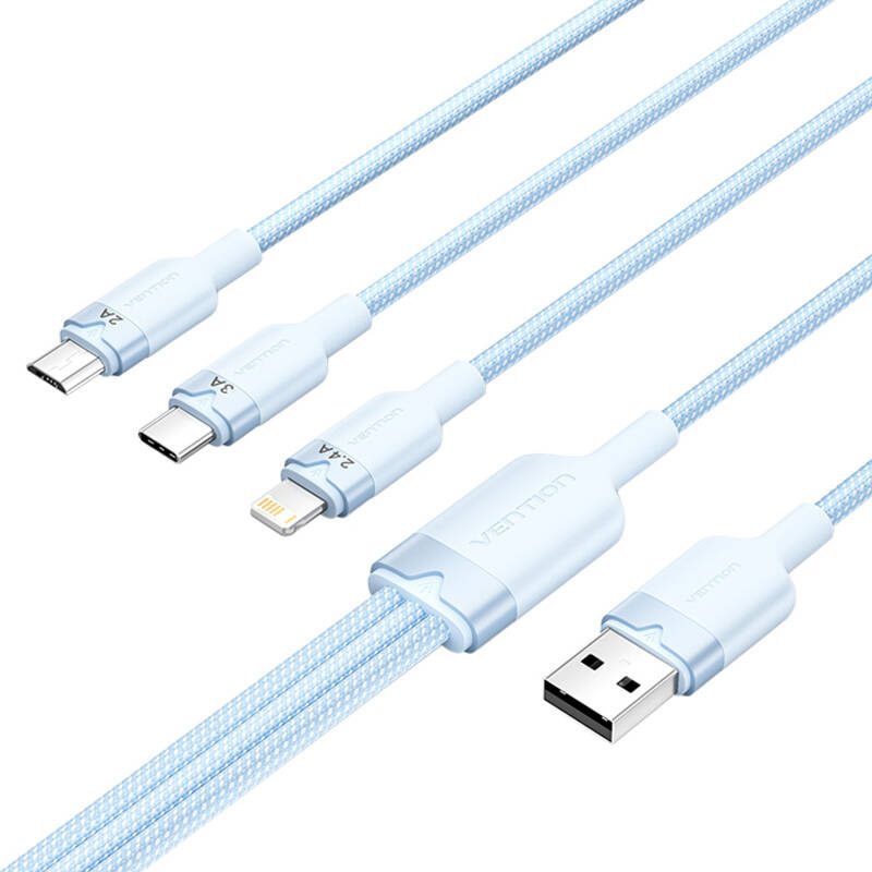 USB 2.0 A to 3in1 3A cable Vention CTPLG 1.5M (blue) - Image 2