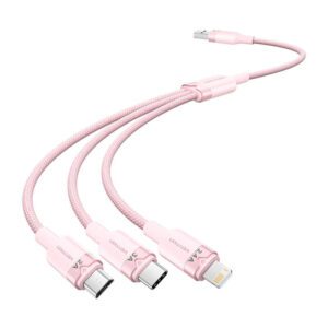USB 2.0 A to 3in1 3A cable Vention CTPPG 1.5M (pink)