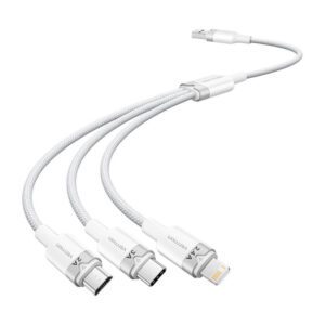 USB 2.0 A to 3in1 3A cable Vention CTPWG 1.5M (white)