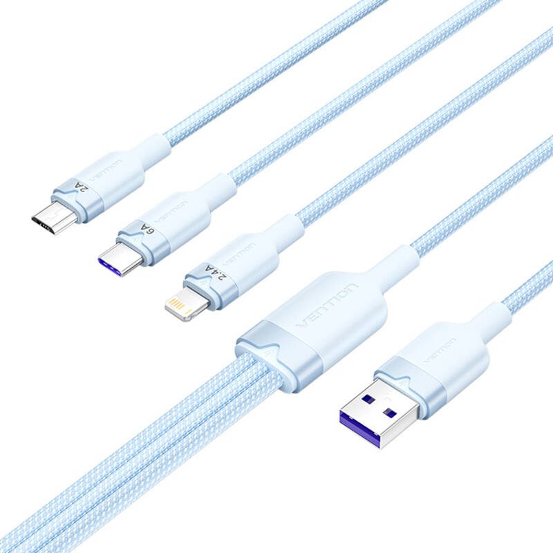 USB 2.0 A to 3-in-1 6A cable Vention CTRLG 1.5M (blue)