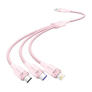 USB 2.0 A to 3-in-1 6A cable Vention CTRPG 1.5M (pink)