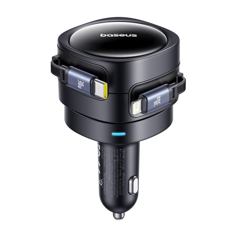 Baseus Enjoyment Max car charger with USB-C+Lightning cables 60W Black - Image 2