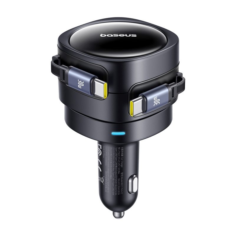 Baseus Enjoyment Max car charger with USB-C+USB-C cables 60W Black - Image 2