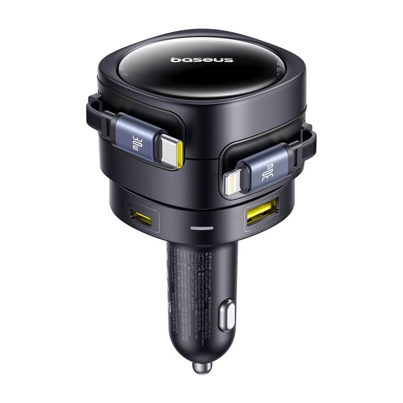 Baseus Enjoyment Max car charger with USB-C+Lightning cables and USB-A+USB-C ports 90W Black - Image 3