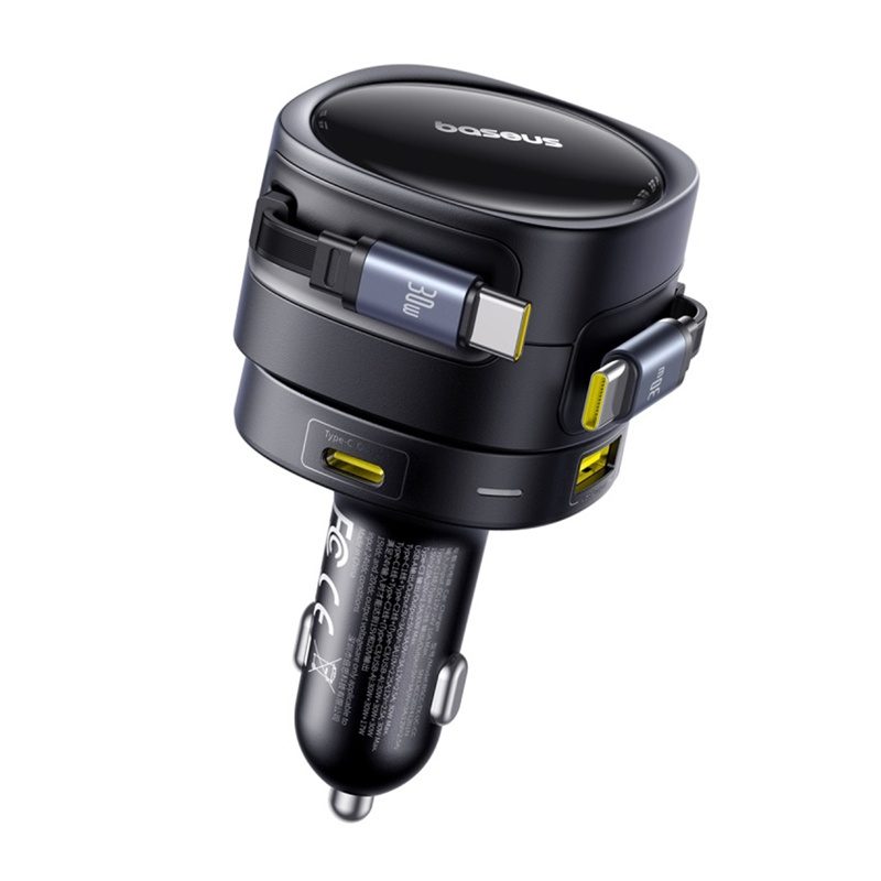 Baseus Enjoyment Max car charger with USB-C+USB-C cables and USB-A+USB-C ports 90W Black - Image 3