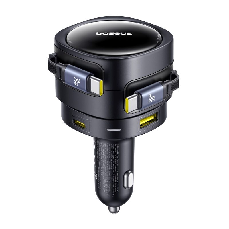 Baseus Enjoyment Max car charger with USB-C+USB-C cables and USB-A+USB-C ports 90W Black - Image 4