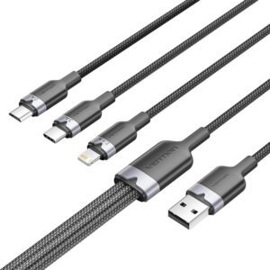 USB 2.0 A male to 3-in-1 USB-C, Lightning and Micro-B male cable Vention 3A CTPBG 1.5m