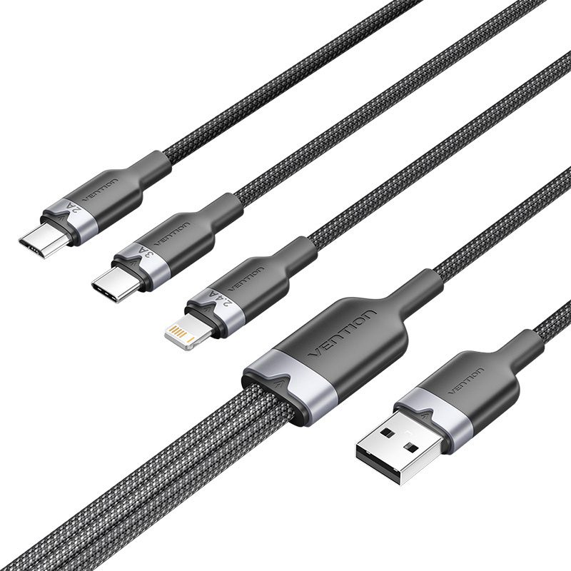 USB 2.0 A male to 3-in-1 USB-C, Lightning and Micro-B male cable Vention 3A CTPBG 1.5m